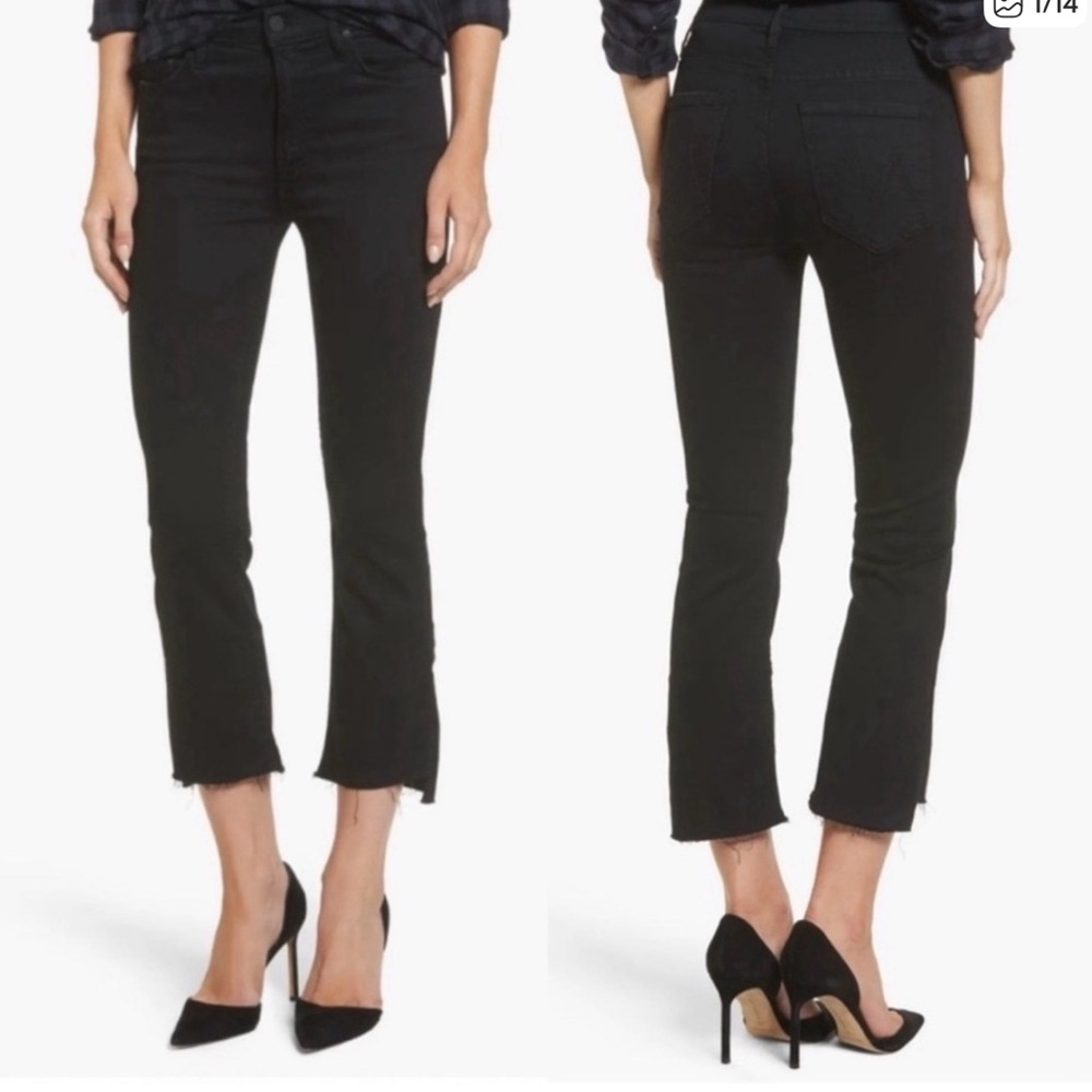 MOTHER Insider Crop Step Fray Black Cropped Raw Hem Jeans Not Guilty Size 28
